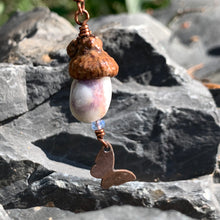Load image into Gallery viewer, Mini Lavender &amp; White Keyring Acorn Charm w/ Copper Butterfly
