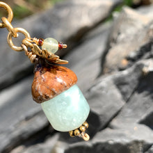 Load image into Gallery viewer, Mint Keyring Acorn Charm w/ Gold Flower
