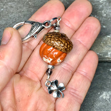Load image into Gallery viewer, Pumpkin Keyring Acorn Charm w/ Silver Clover
