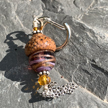 Load image into Gallery viewer, Purple Crystal Keyring Acorn Charm w/ Tassels
