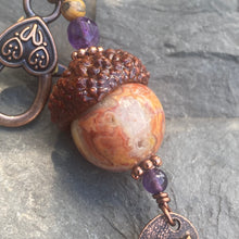 Load image into Gallery viewer, Crazy Lace Agate Acorn Charm with Flower Drop
