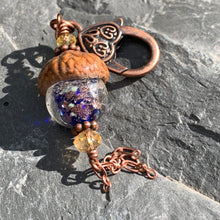 Load image into Gallery viewer, Blue Crystal Keyring Acorn Charm w/ Tassels
