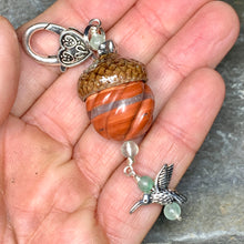 Load image into Gallery viewer, Pumpkin Keyring Acorn Charm w/ Silver Humingbird
