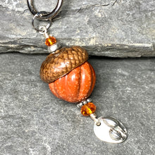 Load image into Gallery viewer, Pumpkin Keyring Acorn Charm w/ Silver Tulips
