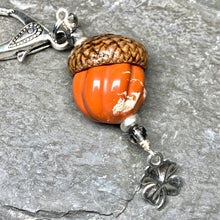 Load image into Gallery viewer, Pumpkin Keyring Acorn Charm w/ Silver Clover
