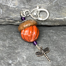 Load image into Gallery viewer, Pumpkin Keyring Acorn Charm w/ Silver Dragonfly
