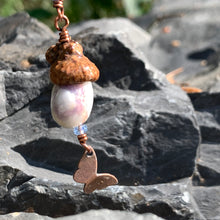 Load image into Gallery viewer, Mini Lavender &amp; White Keyring Acorn Charm w/ Copper Butterfly
