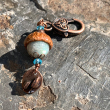 Load image into Gallery viewer, Labradorite Keyring Acorn Charm w/ Copper Tulips
