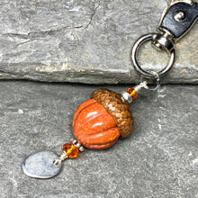 Load image into Gallery viewer, Pumpkin Keyring Acorn Charm w/ Silver Tulips
