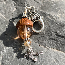 Load image into Gallery viewer, Pink Crystal Keyring Acorn Charm w/ Tassels
