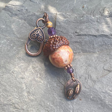 Load image into Gallery viewer, Crazy Lace Agate Acorn Charm with Flower Drop
