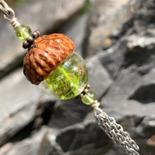 Load image into Gallery viewer, Lime Green Crystal Keyring Acorn Charm w/ Tassels

