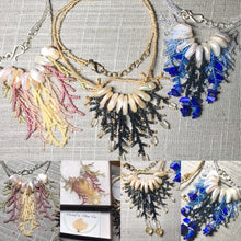 Load image into Gallery viewer, Baroque Pearl Necklace. Blue Waterfall Necklace. Boho Jewelry. Unique Statement Necklace. Handmade. Fringe. Bib. Wedding. CVHWP (Copy) (Copy) (Copy) (Copy) (Copy)
