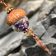 Load image into Gallery viewer, Blue Crystal Keyring Acorn Charm w/ Tassels
