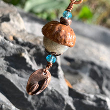 Load image into Gallery viewer, Labradorite Keyring Acorn Charm w/ Copper Tulips
