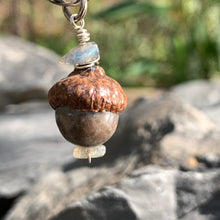 Load image into Gallery viewer, Chocolate Labradorite Keyring Acorn Charm

