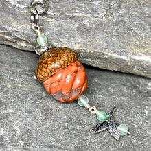 Load image into Gallery viewer, Pumpkin Keyring Acorn Charm w/ Silver Humingbird

