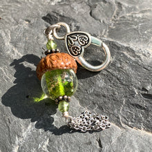 Load image into Gallery viewer, Lime Green Crystal Keyring Acorn Charm w/ Tassels
