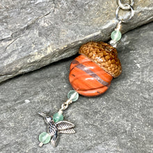 Load image into Gallery viewer, Pumpkin Keyring Acorn Charm w/ Silver Humingbird
