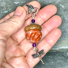 Load image into Gallery viewer, Pumpkin Keyring Acorn Charm w/ Silver Dragonfly
