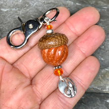 Load image into Gallery viewer, Pumpkin Keyring Acorn Charm w/ Silver Tulips
