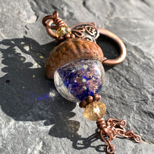 Load image into Gallery viewer, Blue Crystal Keyring Acorn Charm w/ Tassels
