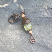 Load image into Gallery viewer, Lime Quartz Acorn Charm with Copper Peace Sign
