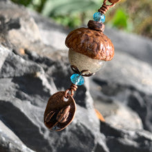 Load image into Gallery viewer, Labradorite Keyring Acorn Charm w/ Copper Tulips
