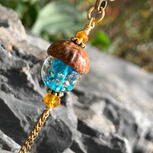 Load image into Gallery viewer, Teal Crystal Keyring Acorn Charm w/ Tassels
