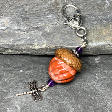 Load image into Gallery viewer, Pumpkin Keyring Acorn Charm w/ Silver Dragonfly
