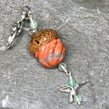Load image into Gallery viewer, Pumpkin Keyring Acorn Charm w/ Silver Humingbird
