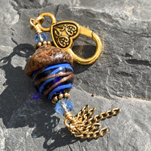 Load image into Gallery viewer, Blue Crystal Keyring Acorn Charm w/ Tassels
