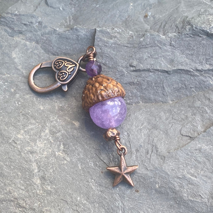 Purple Amethyst Acorn Charm with Copper Star
