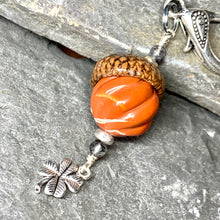 Load image into Gallery viewer, Pumpkin Keyring Acorn Charm w/ Silver Clover
