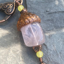 Load image into Gallery viewer, Rose Quartz Acorn Charm with Copper Honeycomb
