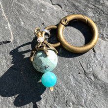 Load image into Gallery viewer, Mint Keyring w/ Gold Seaweed Charm
