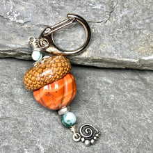 Load image into Gallery viewer, Pumpkin Keyring Acorn Charm w/ Silver Heart
