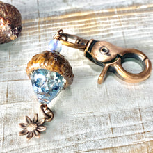 Load image into Gallery viewer, Blue Crystal Skull Flower Keyring Acorn Charm
