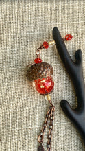 Load image into Gallery viewer, Copper Leaves Hairstick w/ Red Crystal Acorn
