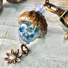 Load image into Gallery viewer, Blue Crystal Skull Flower Keyring Acorn Charm
