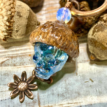 Load image into Gallery viewer, Blue Crystal Skull Flower Keyring Acorn Charm
