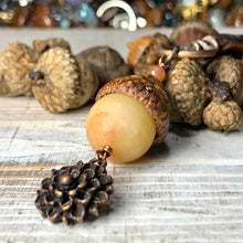 Load image into Gallery viewer, Matt Yellow Jade Keyring Acorn Charm
