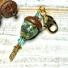 Load image into Gallery viewer, African Turquoise Keyring Acorn Charm
