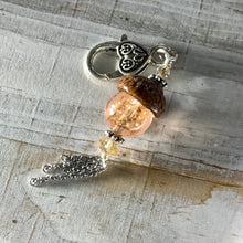 Load image into Gallery viewer, Amber Crystal with Gold Flecks Keyring Acorn Charm
