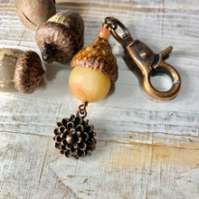 Load image into Gallery viewer, Matt Yellow Jade Keyring Acorn Charm
