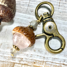 Load image into Gallery viewer, Rose Quartz Keyring Acorn Charm
