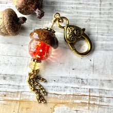 Load image into Gallery viewer, Red Crystal with Gold Flecks Keyring Acorn Charm
