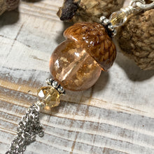 Load image into Gallery viewer, Amber Crystal with Gold Flecks Keyring Acorn Charm
