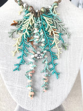 Load image into Gallery viewer, Baroque Pearl Necklace. Blue Waterfall Necklace. Boho Jewelry. Unique Statement Necklace. Handmade. Fringe. Bib. Wedding. CVHWP (Copy)
