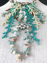 Load image into Gallery viewer, Baroque Pearl Necklace. Blue Waterfall Necklace. Boho Jewelry. Unique Statement Necklace. Handmade. Fringe. Bib. Wedding. CVHWP (Copy)
